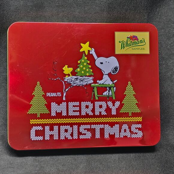 Whitman's Sampler Snoopy Red Merry Christmas Storage Container Peanuts Tin - Picture 11 of 11